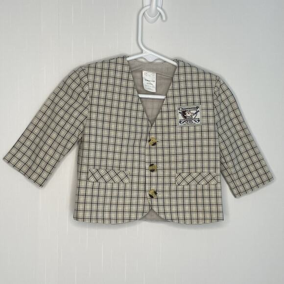 Vintage Khaki And Navy Plaid Sport Jacket Size 12M - Picture 1 of 8